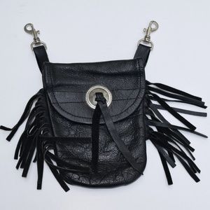 Retro Black Genuine Leather Motorcycle Waist bag